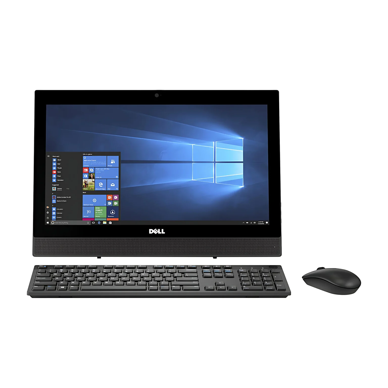 Front view of Dell OptiPlex 3050 AIO with slim bezel display and built-in webcam