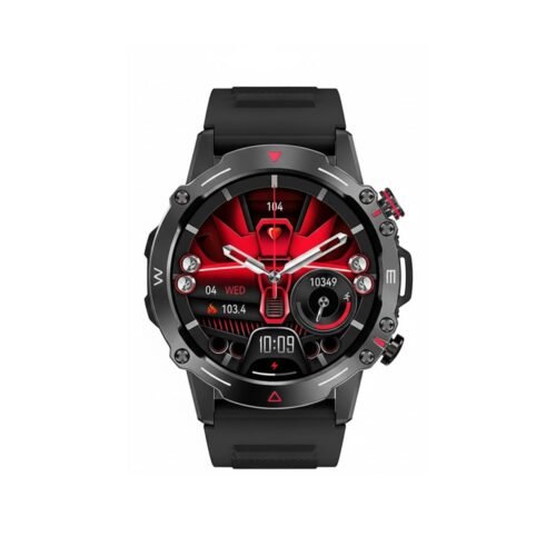HK87 smart watch with AMOLED display and black silicone strap.