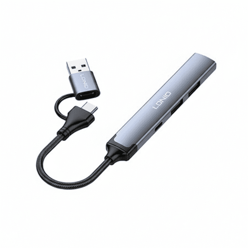 LDNIO DS-64C 4-in-1 USB & Type-C Hub Adapter – High-Speed 5Gbps USB 3.0, 2x USB 2.0, and USB-C Data Port – Compact Aluminum Alloy Docking Station
