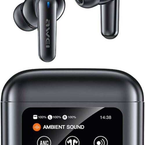 AWEI TP57 ENC TWS Earbuds - Black | Smart Color Touch Screen Charging Case | Bluetooth 5.4 HiFi Stereo Sound | Dual-Mic Noise Cancellation & IPX6 Waterproof Sports Headphones