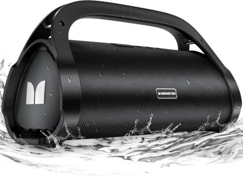 Monster Adventurer Max Boombox Bluetooth Speaker, IPX7 Waterproof Outdoor Speakers with Double Subwoofer, 100W Stereo Sound and Rich Bass, Wireless Speakers for Home, Party, Beach